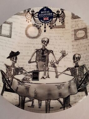 Royal Stafford Cream and Black Skeleton Pasta Bowl - Bone Appetit!